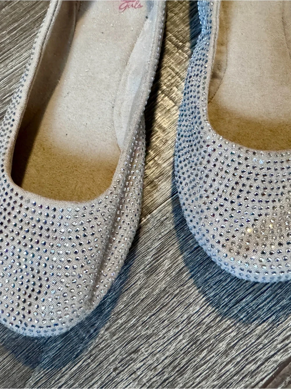 GB Girls Beige Sparkle Studded Ballet Flats